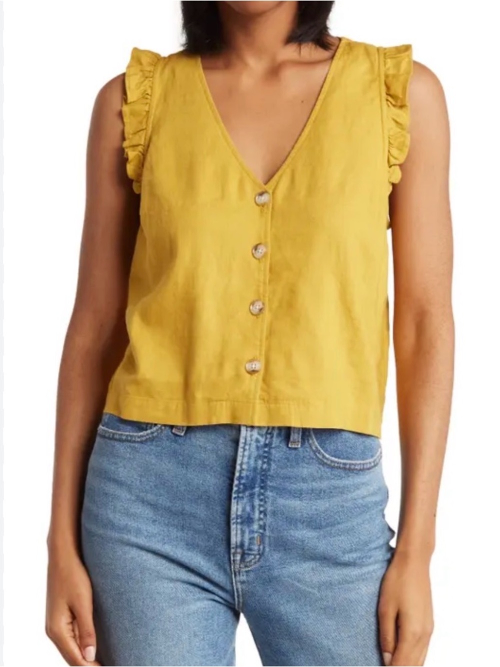 Madewell Mustard Yellow Button Front Linen Blend Tank Size 4 - Picture 8 of 8